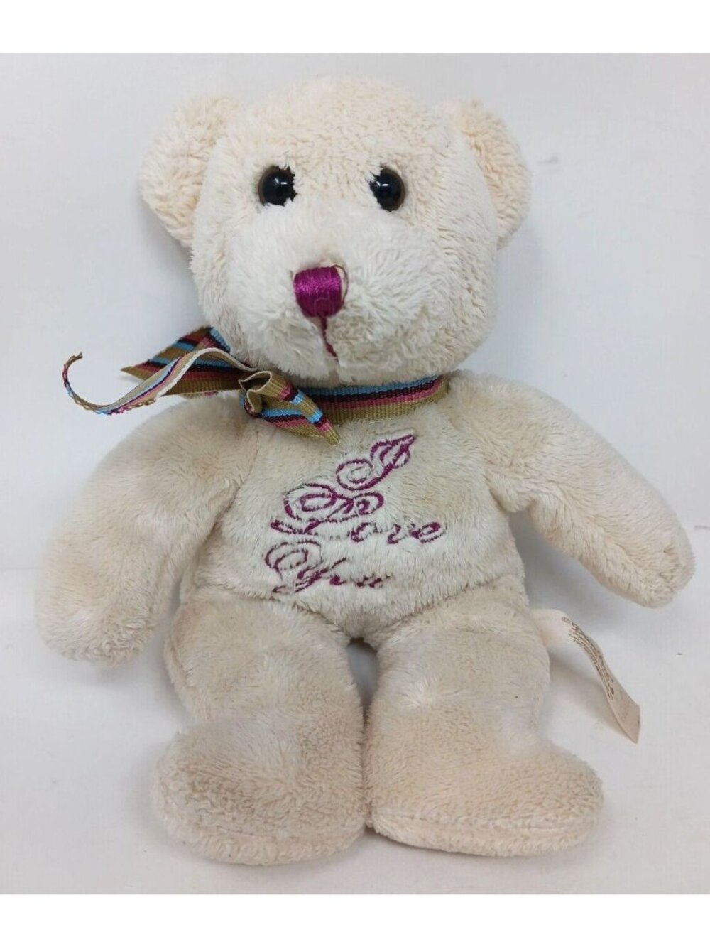 DanDee Teddy Bear Plush Embroidered I Love You Stuffed Animal 10" Tan Purple D46
